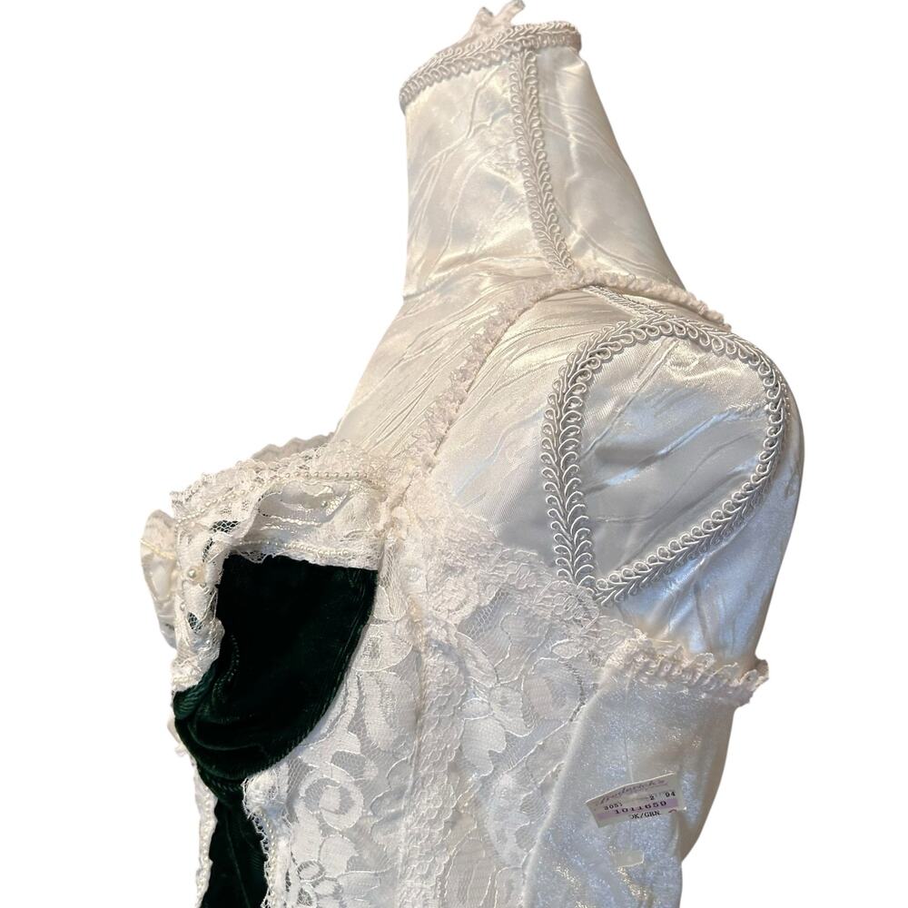 Vintage Green Velvet White Lace Body Suit Womens Sz Medium Goth Romance Coquette - Picture 8 of 16